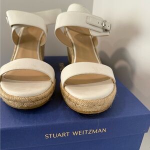 Stuart Weitzman Lexia White Sprappy Espadrille Sandals